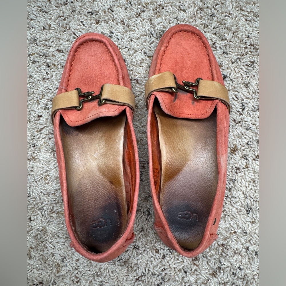 UGG Peach Orange Suede Loafers Size 8